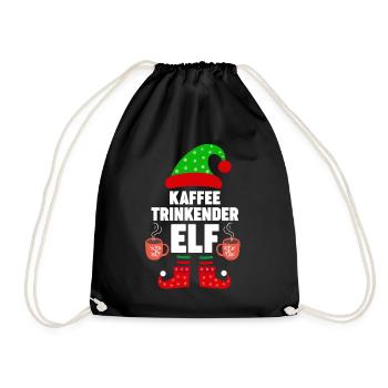Weinachten Weihnachtself Kaffee Elf Elfen - Turnbeutel - Schwarz - Vorne