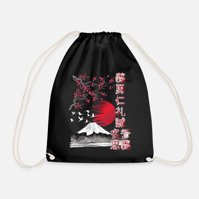 Japan Landscape - 7 Virtues of the Samurai - Drawstring Bag - black