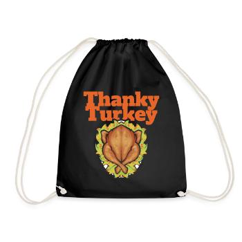 Thanky Turkey Roasted Turkey On Plate Thanksgiving - Turnbeutel - Schwarz - Vorne