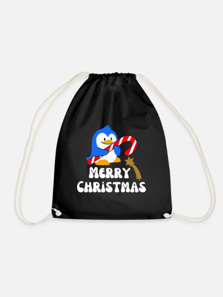 Merry christmas Christmas penguin - Drawstring Bag - black