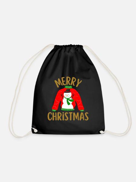 Merry christmas bonhomme de Noël - Drawstring Bag - black