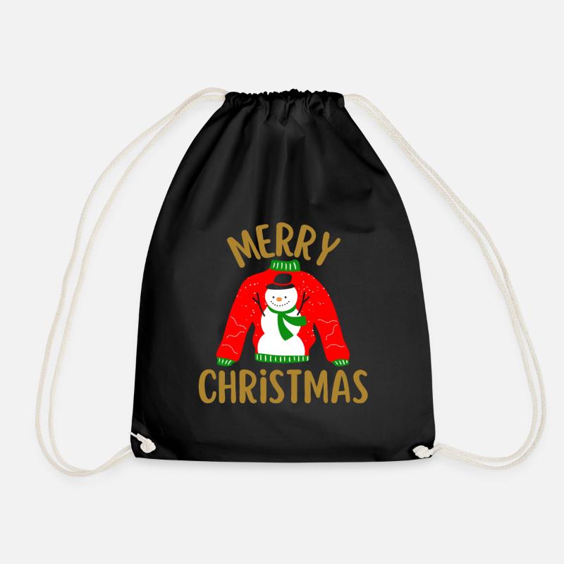 Merry christmas bonhomme de Noël - Drawstring Bag - black