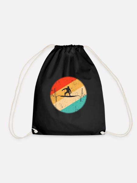 Surfing Retro Heartbeat - Drawstring Bag - black