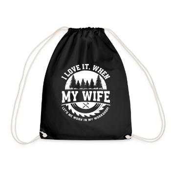 I love my wife workshop craftsman - Drawstring Bag - black - Front