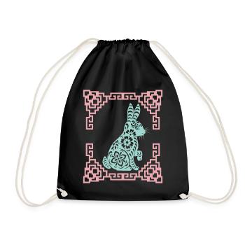 Year of the Hare, Chinese Horoscope China - Drawstring Bag - black - Front