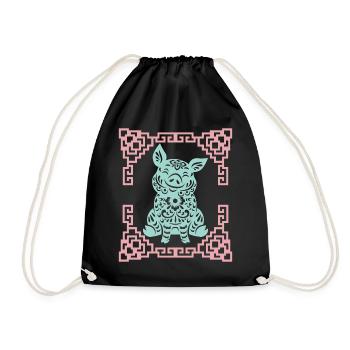Year of the Pig, Chinese Horoscope China - Drawstring Bag - black - Front