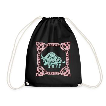 Year of the Ox, Chinese Horoscope China - Drawstring Bag - black - Front