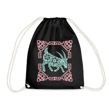 Year of the Goat, Chinese Horoscope China - Drawstring Bag - black - Front
