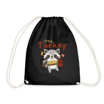 thanksgiving day outfits small turkey raccoon - Drawstring Bag - black - Front