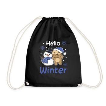 Otter Hello Winter Snowman Snow Christmas - Drawstring Bag - black - Front