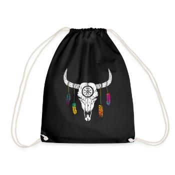 Plumes de crâne de buffle Bœuf Bison indien - Sac de sport léger - noir - Devant