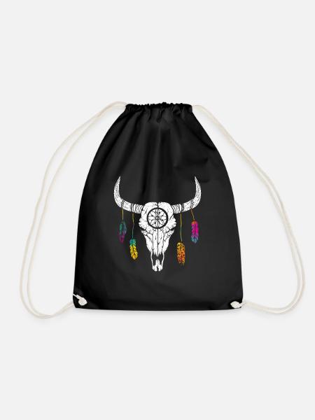 Büffel Totenkopf Federn Ochse Indianer Bison - Turnbeutel - Schwarz
