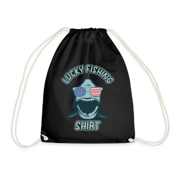 Fish Angler Fisherman Trout Fishing - Lucky Fishin - Turnbeutel - Schwarz - Vorne