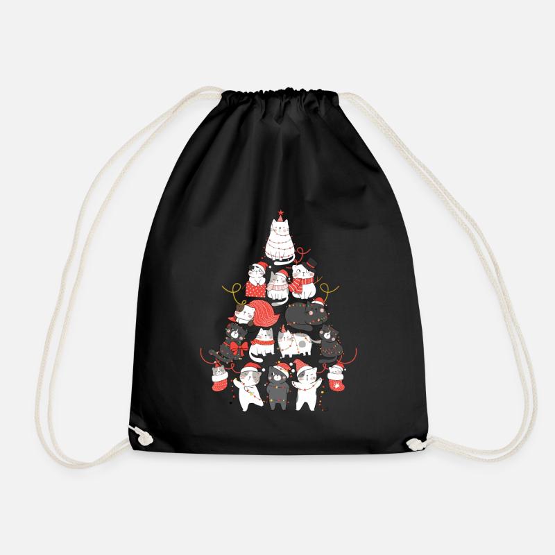 Katzen Weihnachtsbaum Katzebaum Lichterkette - Turnbeutel - Schwarz