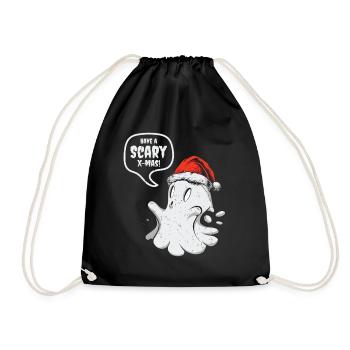 Scary Halloween Cute Ghost Christmas Santa Message - Drawstring Bag - black - Front