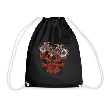 Motorcycle Grim Skull Biker Flame - Drawstring Bag - black - Front