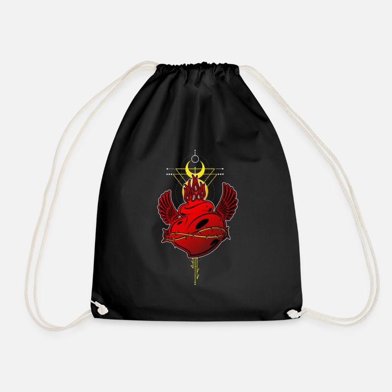Burning Heart Tribal Tattoo Sacred Geometry - Drawstring Bag - black