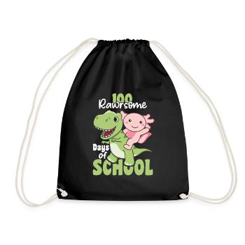 100 rawrsome days of school Axolotl Trex 100 Days - Drawstring Bag - black - Front