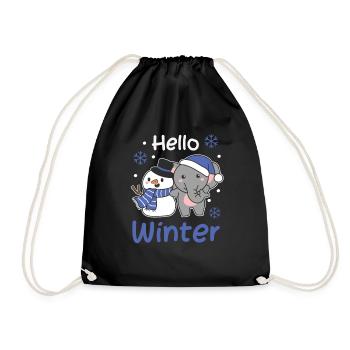 Elephant Hello Winter Snowman Snow Christmas - Drawstring Bag - black - Front