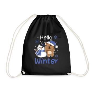 Quokka Hello Winter Snowman Snow Christmas - Drawstring Bag - black - Front