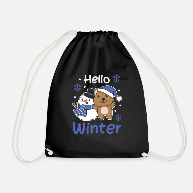 Quokka Hello Winter schneemann schnee weihnachten - Turnbeutel - Schwarz