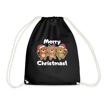 Beaver Christmas Animals Beavers Merry Christmas - Drawstring Bag - black - Front