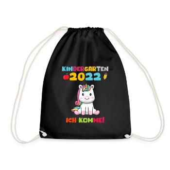 Kindergarten 2022 Ich Komme Kindergarten Einhorn - Turnbeutel - Schwarz - Vorne
