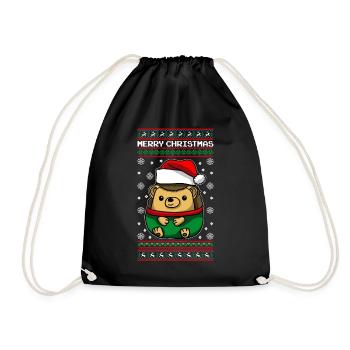 Hedgehog with Ugly Christmas Sweater - Drawstring Bag - black - Front