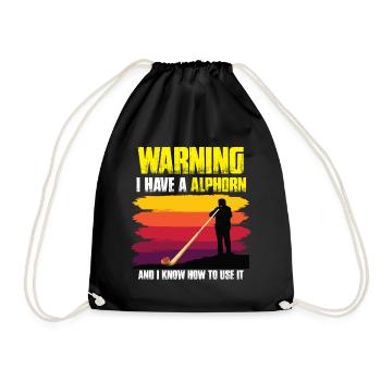 Swiss musician with alphorn musical instrument - Drawstring Bag - black - Front
