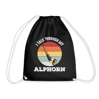 Swiss Alphorn Musical Instrument in Switzerland A - Drawstring Bag - black - Front
