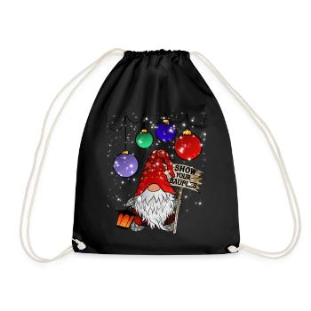 Funny Christmas Dwarf Gnome Elves - Drawstring Bag - black - Front