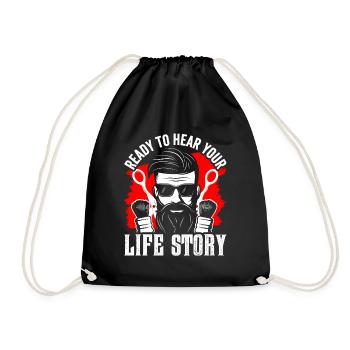 Ready to hear your life story Barber profession - Drawstring Bag - black - Front
