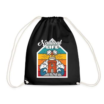 Nautical Lighthouse Captain Anchor Ship Ocean - Drawstring Bag - black - Front