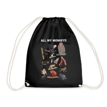 Chimpanzee Orangutan Monkey Lover - All My Monkeys - Drawstring Bag - black - Front