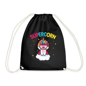 Supercorn | Licorne mignonne | Chemise Licorne | - Sac de sport léger - noir - Devant