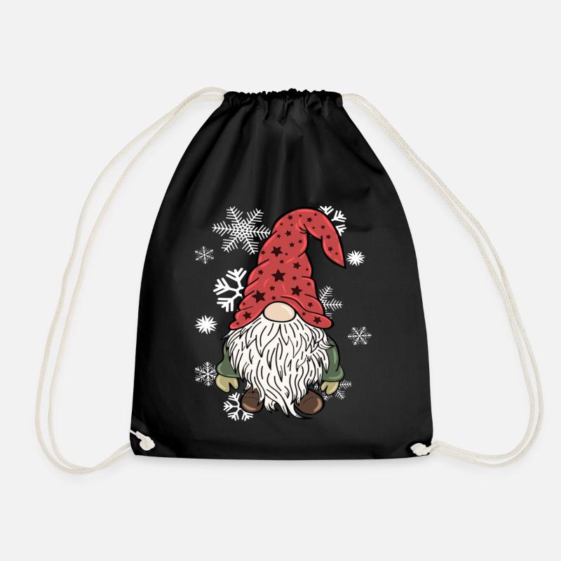 Gnom Weihnachts Wichtel Schneeflocken - Turnbeutel - Schwarz