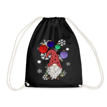 Gnome Weihnachts Wichtel mit Schneeflocken - Turnbeutel - Schwarz - Vorne