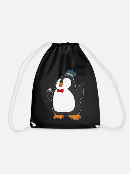 Pinguin Sänger Mikrofon Singen - Turnbeutel - Schwarz