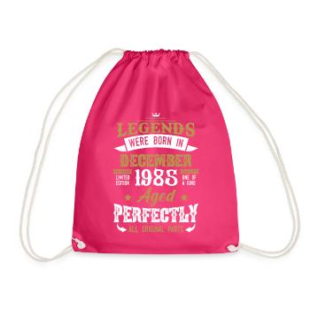 Born December 1985 Birthday Gift - Drawstring Bag - fuchsia - Front