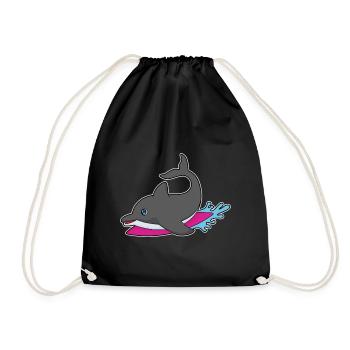 Dolphin Surfing Surfboard Summer - Drawstring Bag - black - Front