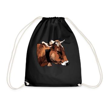 Farmer Cattle Animal Head Motif Print with Bull - Drawstring Bag - black - Front