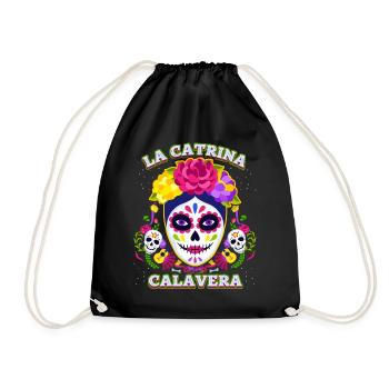 La-Catrina, Catrina-Calavera, Dia-de-los-Muertos - Drawstring Bag - black - Front
