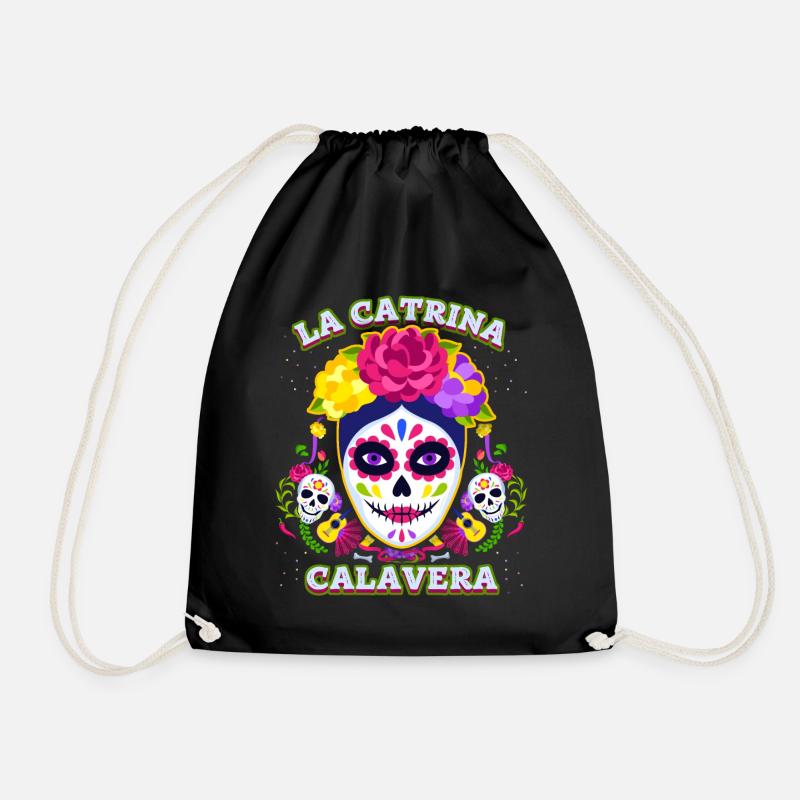 La-Catrina, Catrina-Calavera, Dia-de-los-Muertos - Drawstring Bag - black