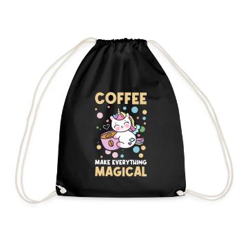 Rosa magisches Einhorn Koffein Kaffee-Liebhaber - Turnbeutel - Schwarz - Vorne