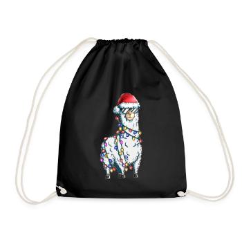 Alpaca Christmas Zoo Lama with Fairy Lights - Drawstring Bag - black - Front
