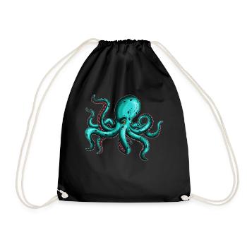 8 Armed Blue Octopus Squid Fan Lover - Drawstring Bag - black - Front