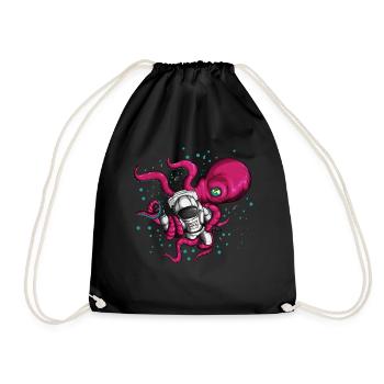 Space costume with octopus alien and cosmonaut - Drawstring Bag - black - Front