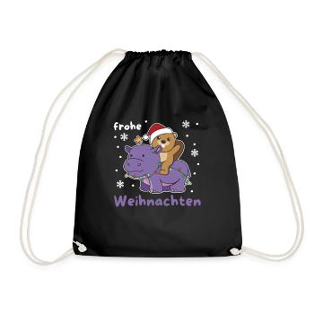 Weihnachts Hippo Biber frohe Weihnachten Hippo - Turnbeutel - Schwarz - Vorne