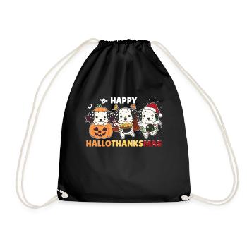 Happy Hallothanksmas Dalmatian Christmas - Drawstring Bag - black - Front
