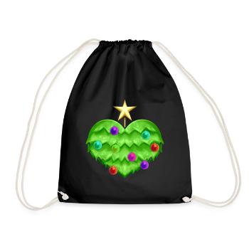 Heart Shaped Christmas Tree With Decoration For - Drawstring Bag - black - Front